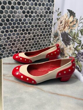 Retro Red and Cream Polka-Dot Low Heel Flats